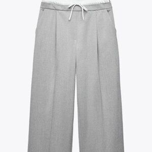 Zara Grey Pinstripe Trouser Double Waist Wide Leg Pant NWT Large